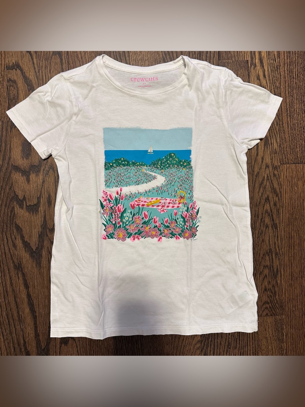 J. Crew Girls' Seaside Picnic Flowers Path graphic tee L White
